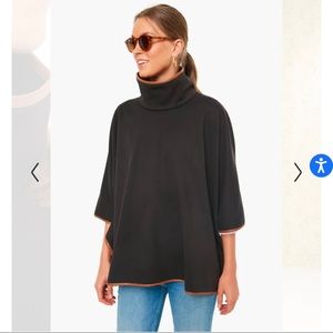 Black Leather Trim Funnel Neck Piper Poncho